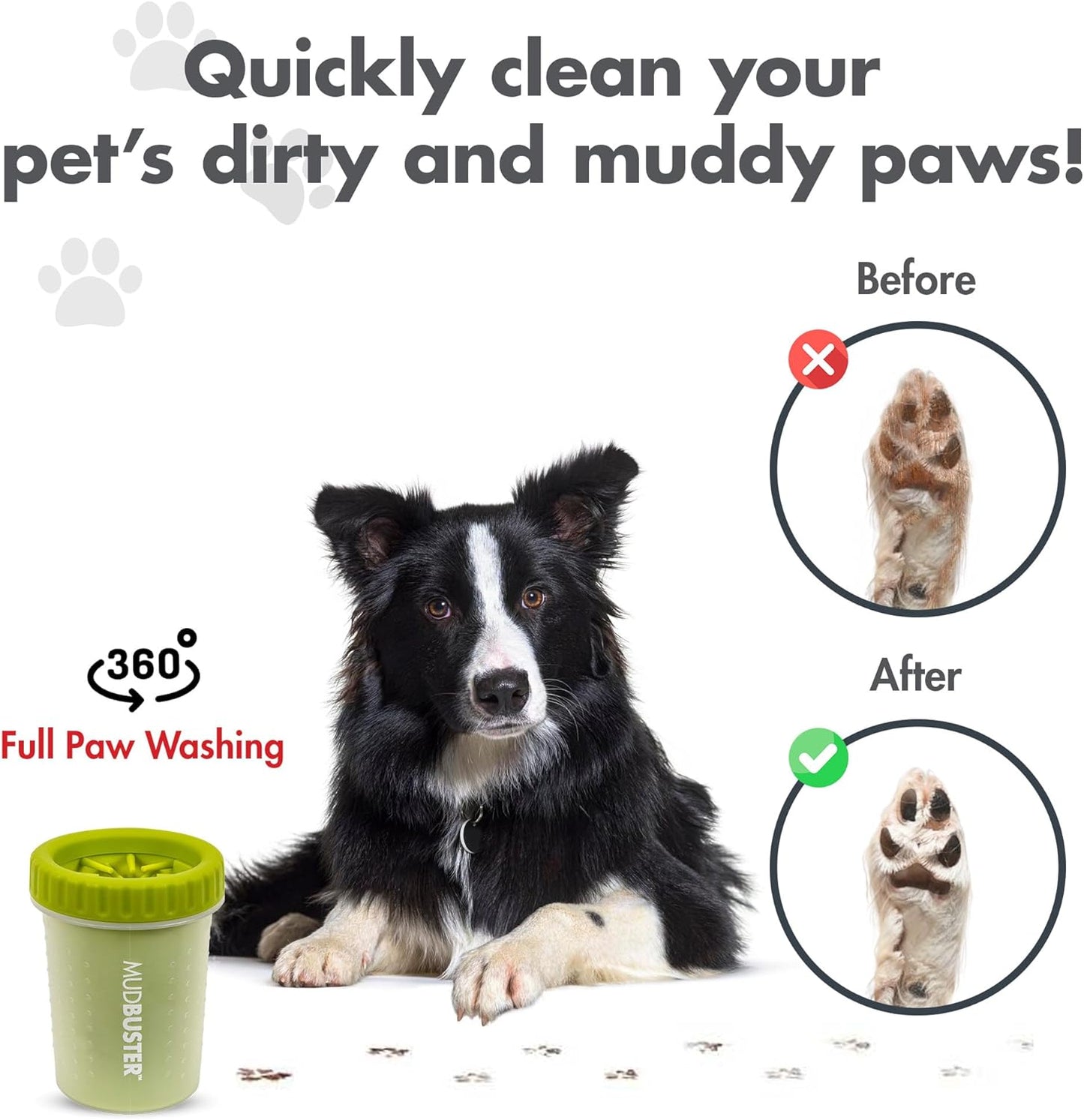 Mudbuster Medium Dog Paw Cleaner in Green - Fits 1.5"-2.5" Wide Paws, Portable Paw Washer for Muddy Paws, Dog Paw Cleaning Cup with Gentle Silicone Bristles, Quick Clean Pet Paw Washer