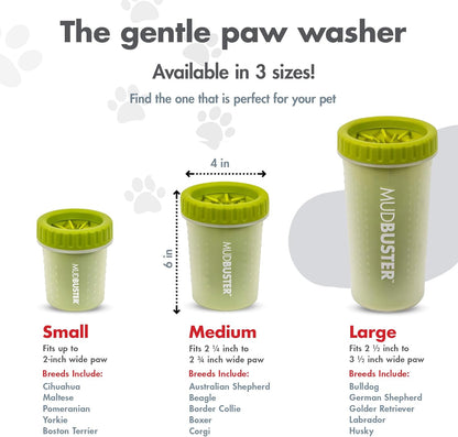 Mudbuster Medium Dog Paw Cleaner in Green - Fits 1.5"-2.5" Wide Paws, Portable Paw Washer for Muddy Paws, Dog Paw Cleaning Cup with Gentle Silicone Bristles, Quick Clean Pet Paw Washer