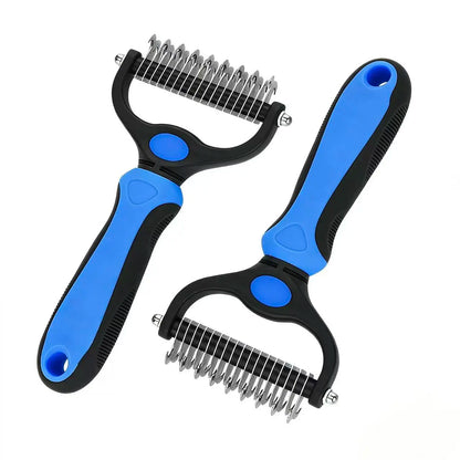 Pet Dematting Undercoat Rake for Long Haired Dogs Cats, Double Sided Deshedding Brush, Pain Free Tangle Remover to Reduce Shedding & Mats, Pet Grooming Tool N2