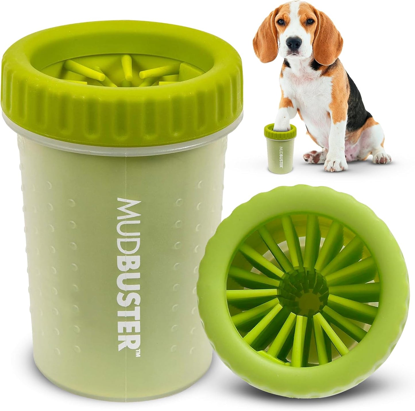 Mudbuster Medium Dog Paw Cleaner in Green - Fits 1.5"-2.5" Wide Paws, Portable Paw Washer for Muddy Paws, Dog Paw Cleaning Cup with Gentle Silicone Bristles, Quick Clean Pet Paw Washer